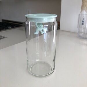 ALESSI Gianni Kitchen Storage Glass Jar Container Man holding on tight NEW Blue